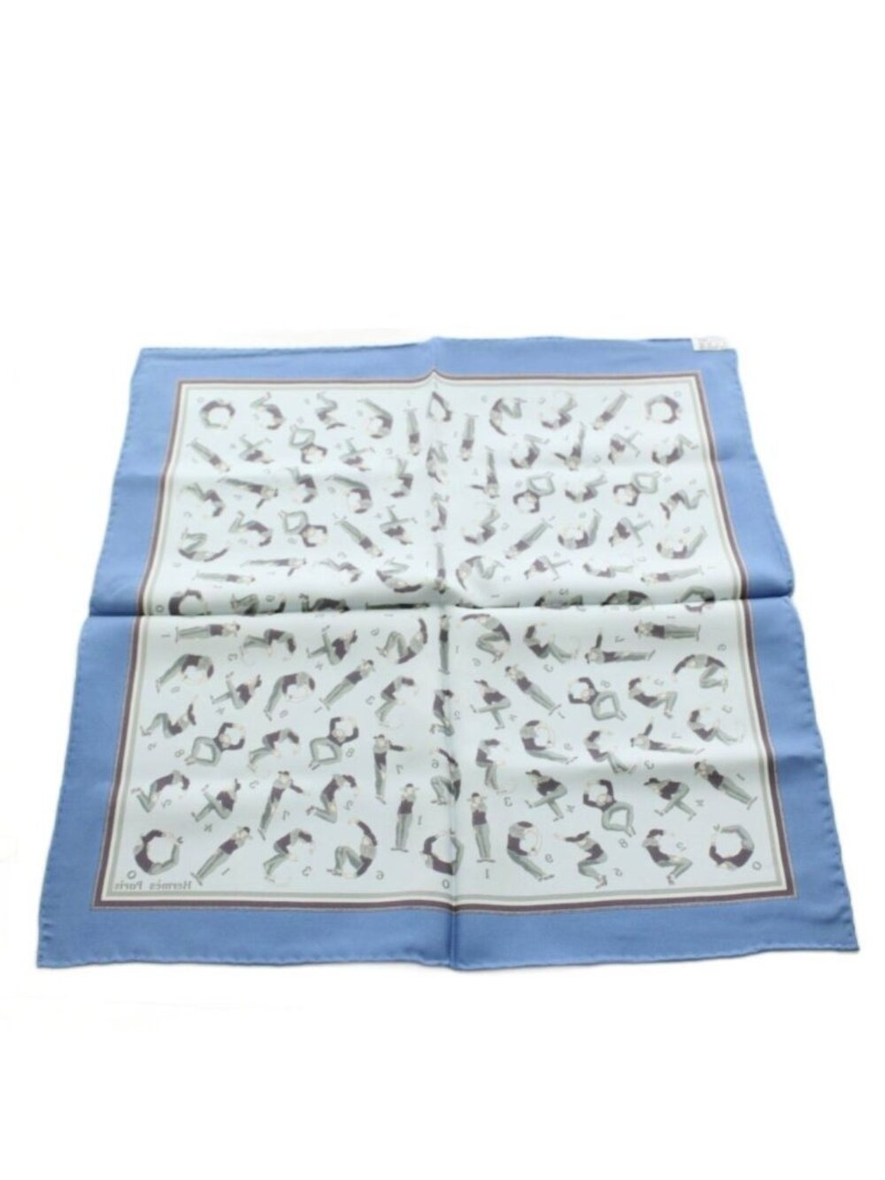 Hermes Carre 45 Gavroche Human Numbers Scarf All Over Pattern Silk Light Blue - Picture 2 of 8